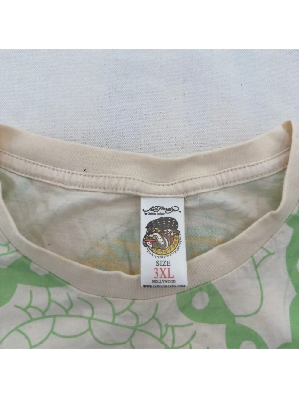 Vintage Ed Hardy Christian Audigier All Over Print T-Shirt 3XL White Green RARE
